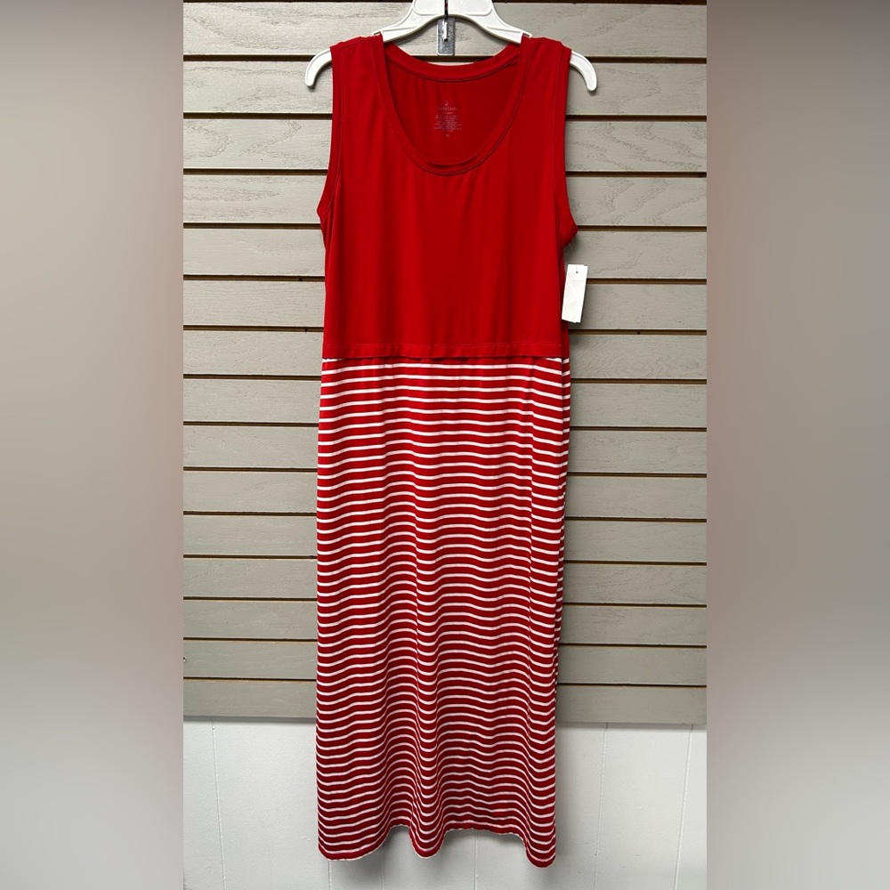 Cuddl Duds Red and White Striped Dress